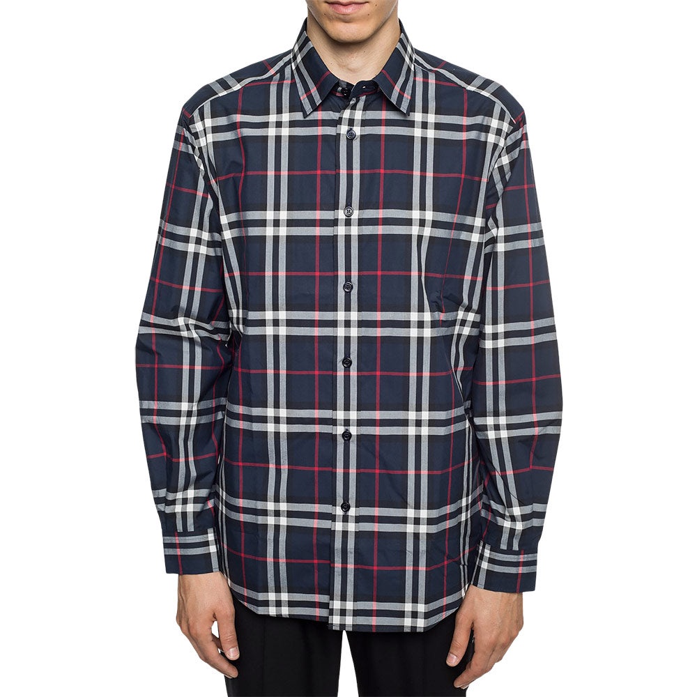 Brberry Caxton Long Sleeved Shirt Navy IP Check Man 100% Original