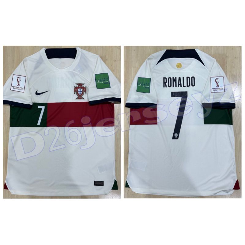 Jersey Portugal Away 2022 / 2023 + Cetak nama Nameset RONALDO 7 + Patch World Cup 2022