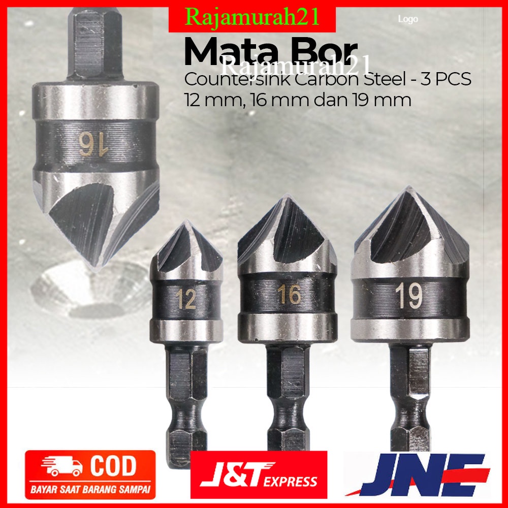 Taffware Mata Bor Drill Bit Countersink Carbon Steel 12 16 19mm 3 PCS - Silver - Z3OT02SV