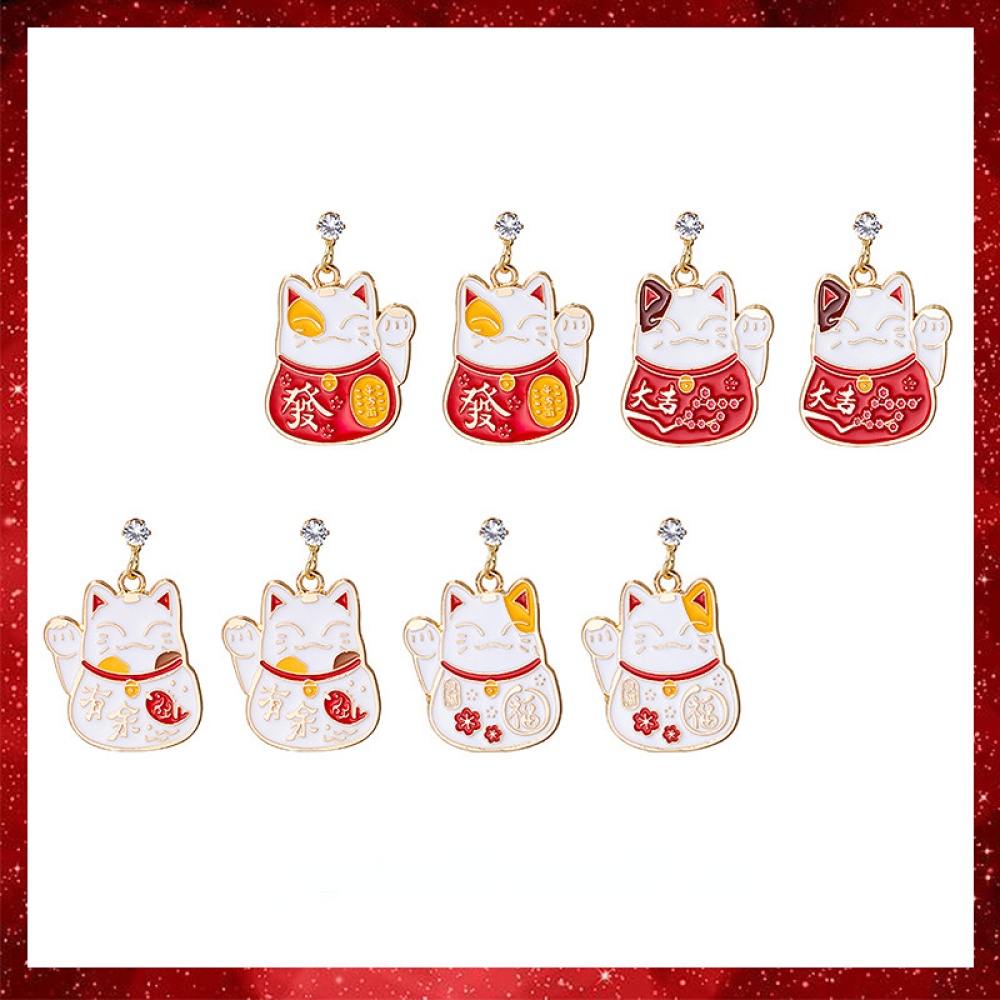 Anting Tusuk Gantung Wanita Bahan Sterling Silver 925 Desain Kucing Kartun Gaya Cina Untuk Hadiah