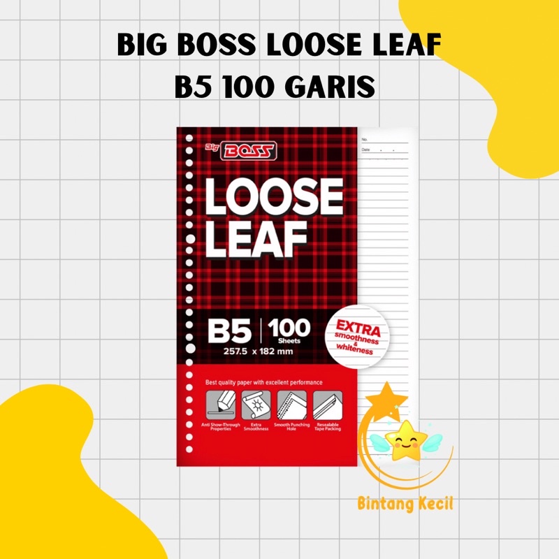 

[PAK] LOOSE LEAF BIG BOSS B5 ISI 100 GARIS PUTIH / ISI BINDER / KERTAS BINDER