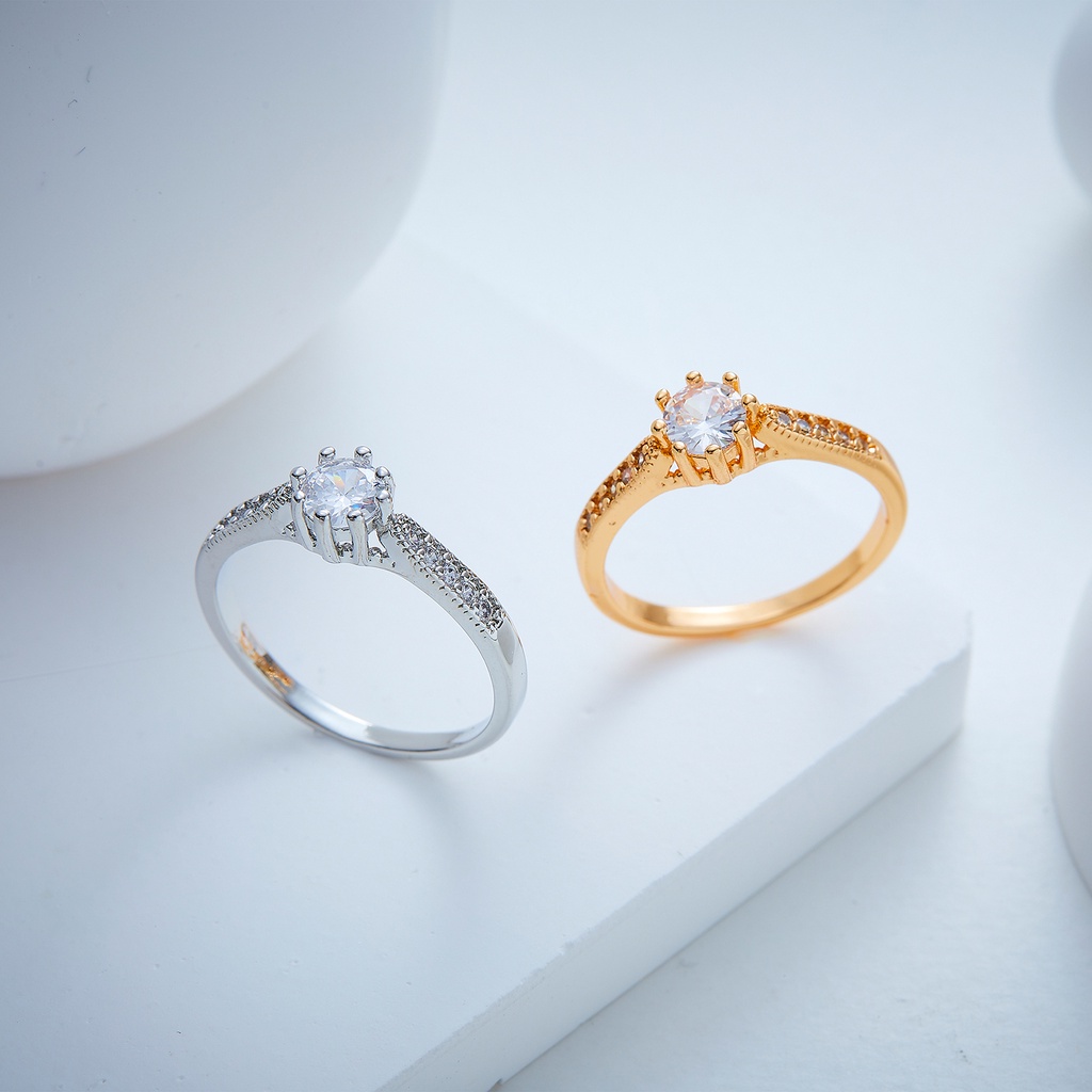 Cincin titanium couple pria wanita lapis emas muda anti karat perhiasan fashion aksesoris elegan