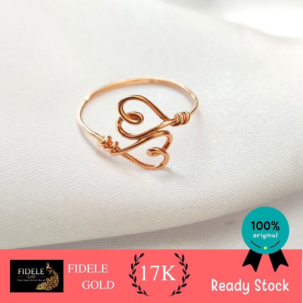 Cincin Linea 750 emas 17 Hati Double Love emas asli