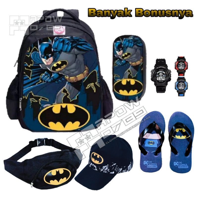 BANYAK BONUS NYA Paket 6 in 1 Tas Ransel anak BATMAN anak laki laki tas sekolah anak karakter