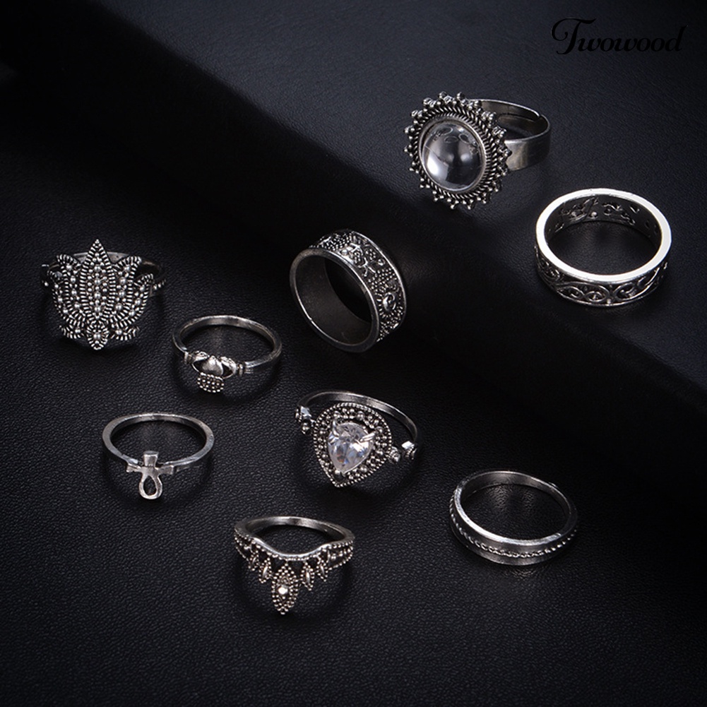 9 Pcs / Set Cincin Knuckle Berlian Imitasi Gaya Retro Untuk Wanita