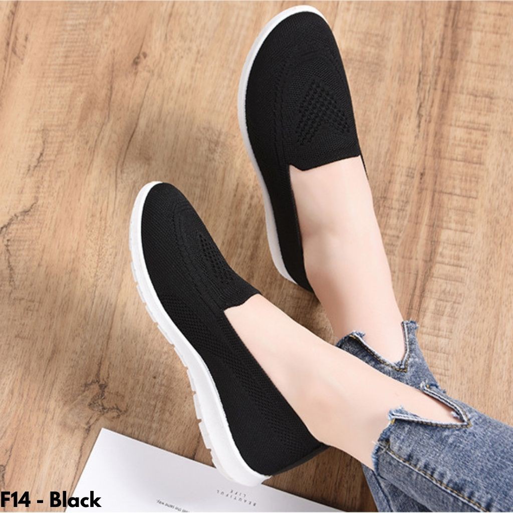 Gypsy - Sepatu Wanita Flatshoes Sneakers Rajut Kanvas Tanpa Tali Import - Olahraga Hangout Kerja Casual XF14