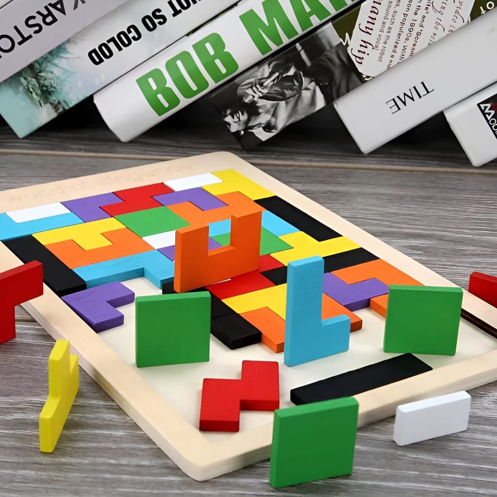 HZ Mainan Puzzle Tetris Russian Tertis Block Toy Mainan Edukasi Anak Wood Intellegence