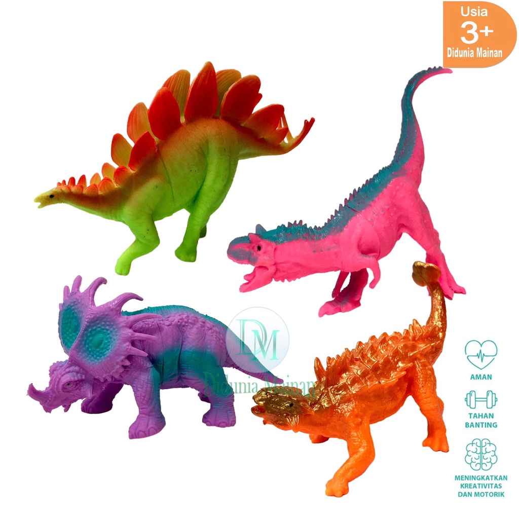 Mainan anak figure dinosaurus karet dino set dinosaur world 4 pcs