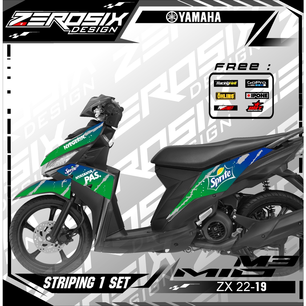 Sticker striping Mio M3 variasi stiker lis body terbaru Racing ZX 22 19 SPRITE