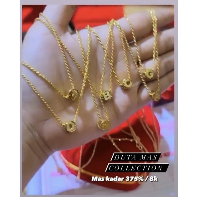 Kalung Tambang Dewasa & Liontin Huruf Charm A-Z Berat 1gram an Emas Asli Kadar 375%