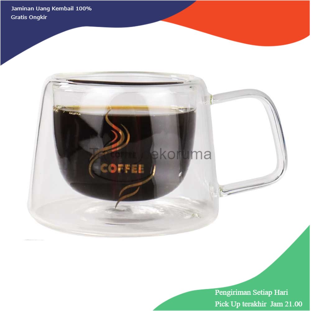 TD - PR One Two Cups Cangkir Kopi Anti Panas Double Wall Glass 200ml - DOME240