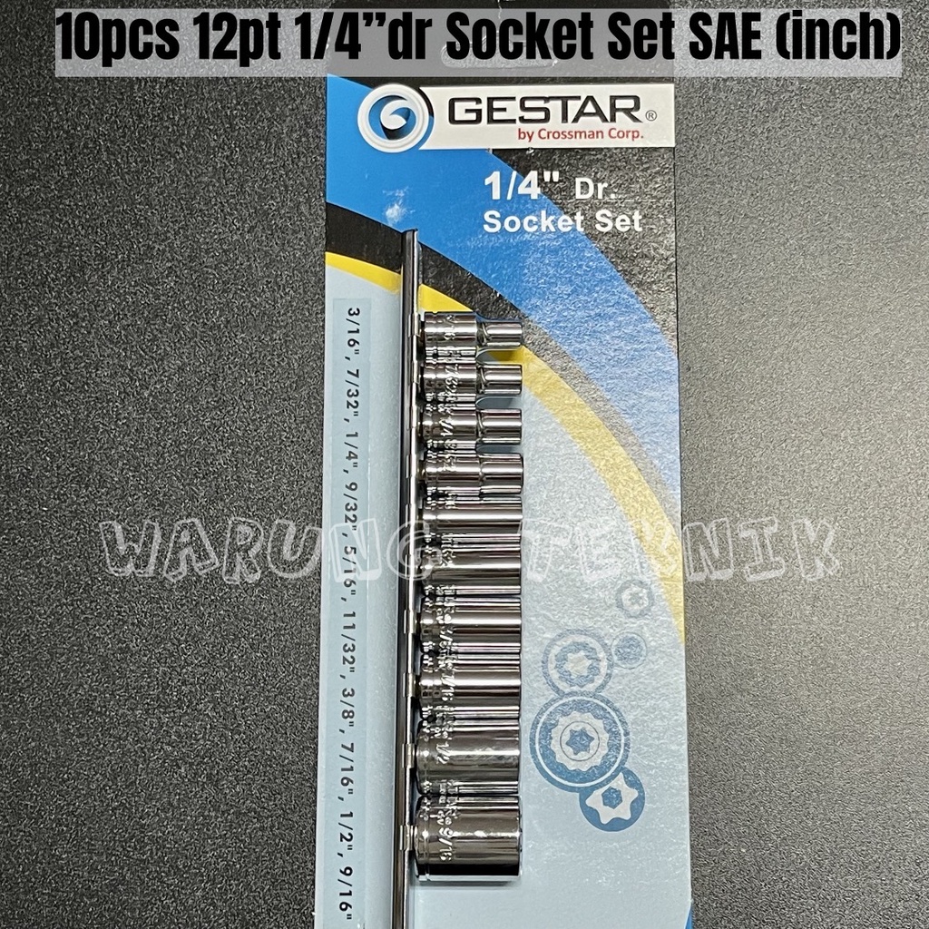 GESTAR SOCKET SET SAE 1/4&quot; DR 10 PCS WITH CLIP RAIL - KUNCI SOK SET INCH DENGAN KLIP REL