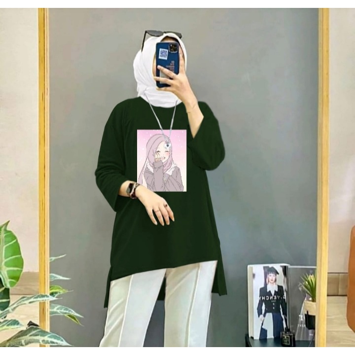 JOSJOLI_STORE/Tunik Hijab Enjoy dan Polos/Atasan Wanita Dewasa Lengan Panjang/Fit XXL