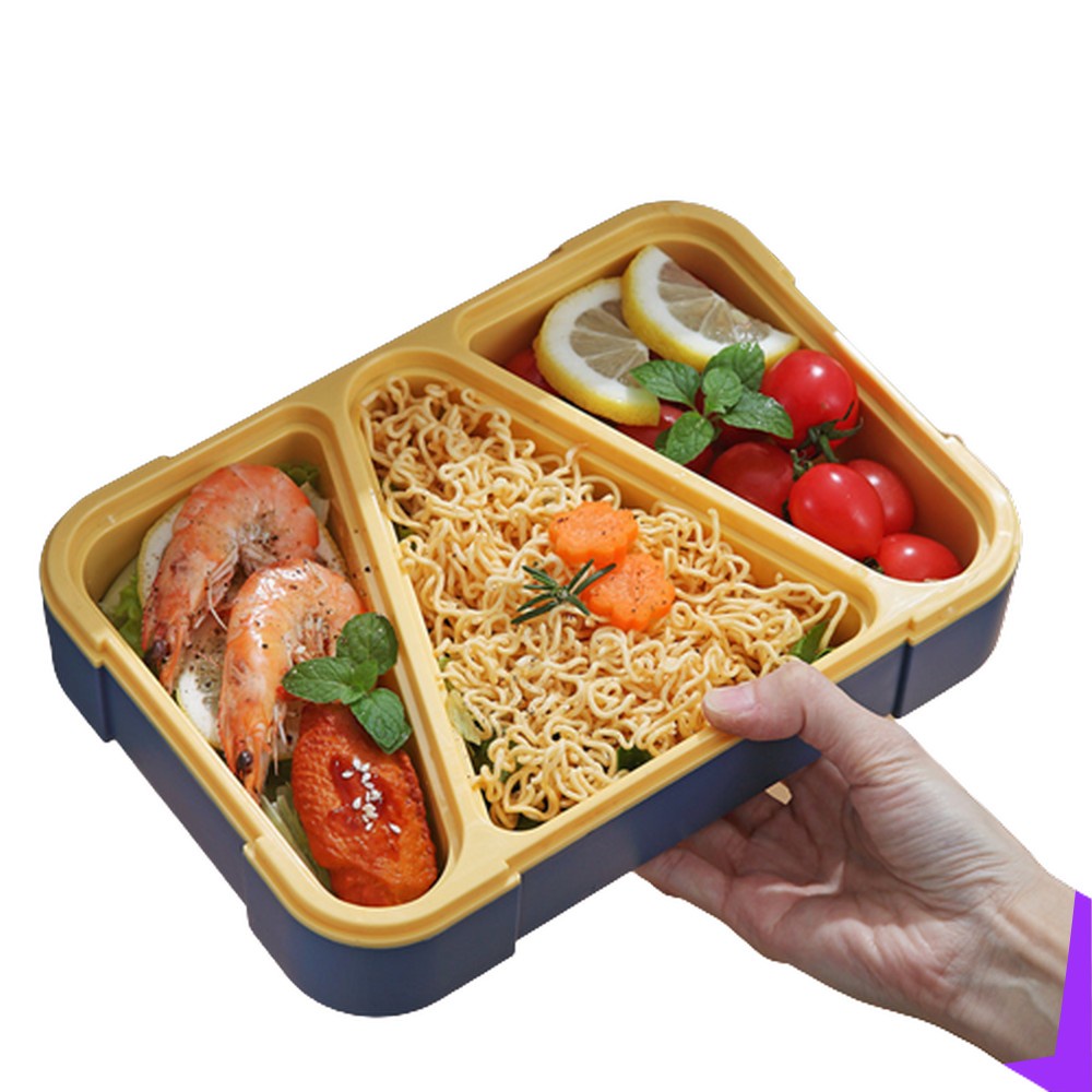 GOGO-C698 Kotak Bento BPA FREE Tempat Makan Set Sendok 3 Sekat Anti Tumpah / Tempat Bekal Sekat Segitiga Set Lunch Box Portable