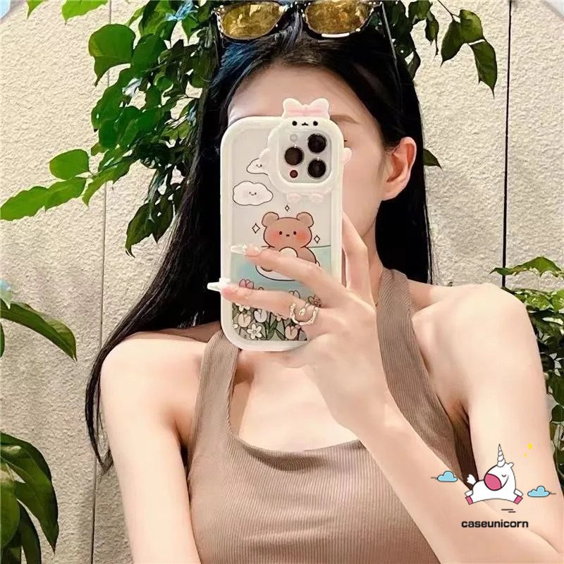 Case Realme8 8 8pro 9 9pro+7 8i C33 C15 C30 C25 C21Y C25Y C11 C25s C35 C31 C21 C2 C1 C3 C17 Realme 5 6i 9i 5s 5 7i Kartun 3D Bow Little Monster Lens Beruang Renang Lucu Lembut Sarung Cover Sarung