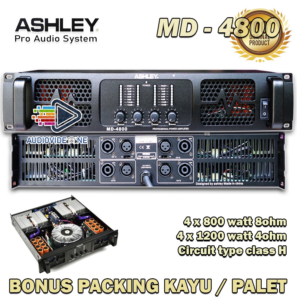 Power Ashley 4 Chanel MD4800 Class H Power Amplifier 4 x 800 Watt Bonus Packing Kayu
