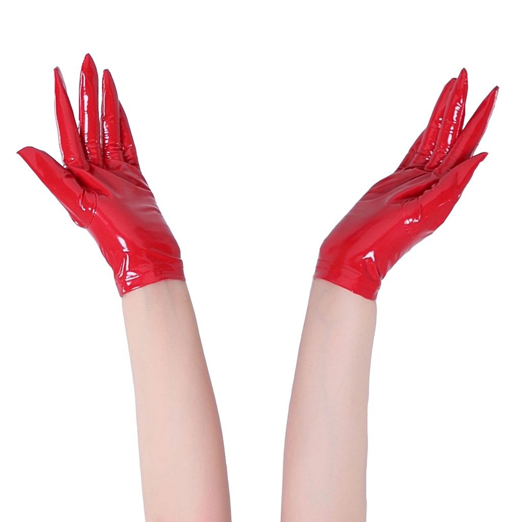 Sexy Wetlook Elastic Short PU Gloves Women Punk Faux Leather Gloves Clubwear Hot Erotic Catsuit Cosp
