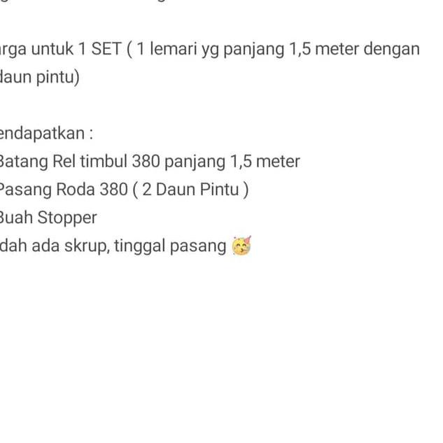 Set Roda PLUS Rel Timbul 380 Pintu Lemari Pakaian Sliding / Geser ( 1,5 Mtr ) 2 Pintu Kitchen Set Mi