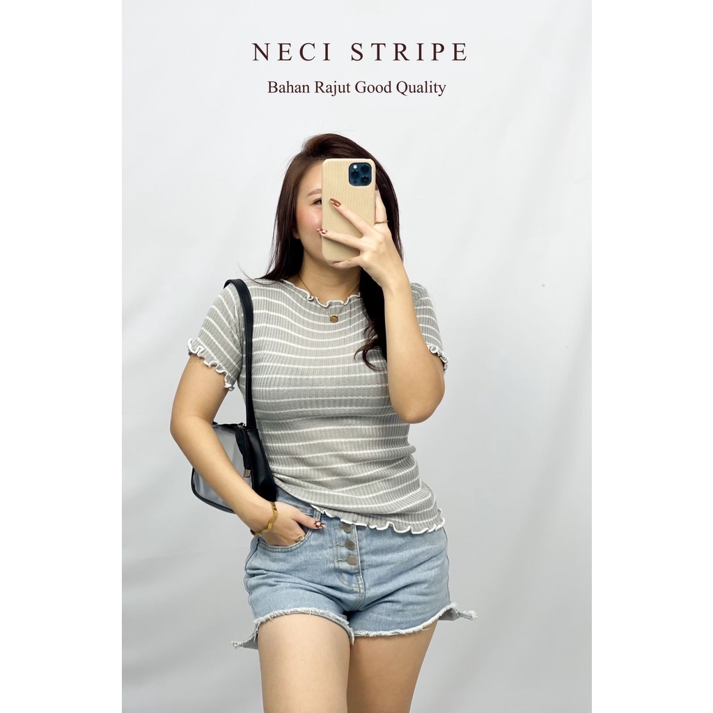 Basic id fashion Atasan rajut  / Top rajut / atasan rajut  stripe neci