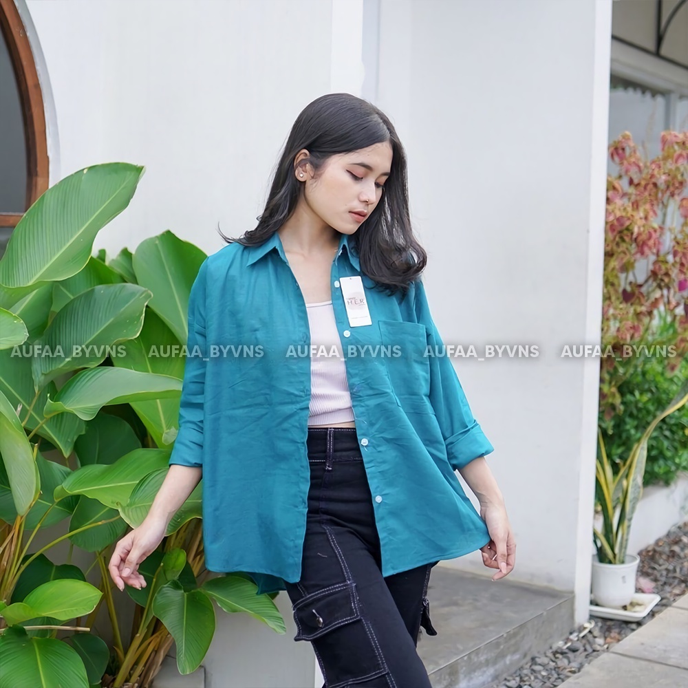 KEMEJA OLIVIA LINEN OVERSIZE WANITA JADE SHIRT / KEMEJA LINEN POLOS / KEMEJA OVERSIZE WANITA / KEMEJA WANITA / KEMEJA POLOS WANITA JADE OLIVIA LINEN