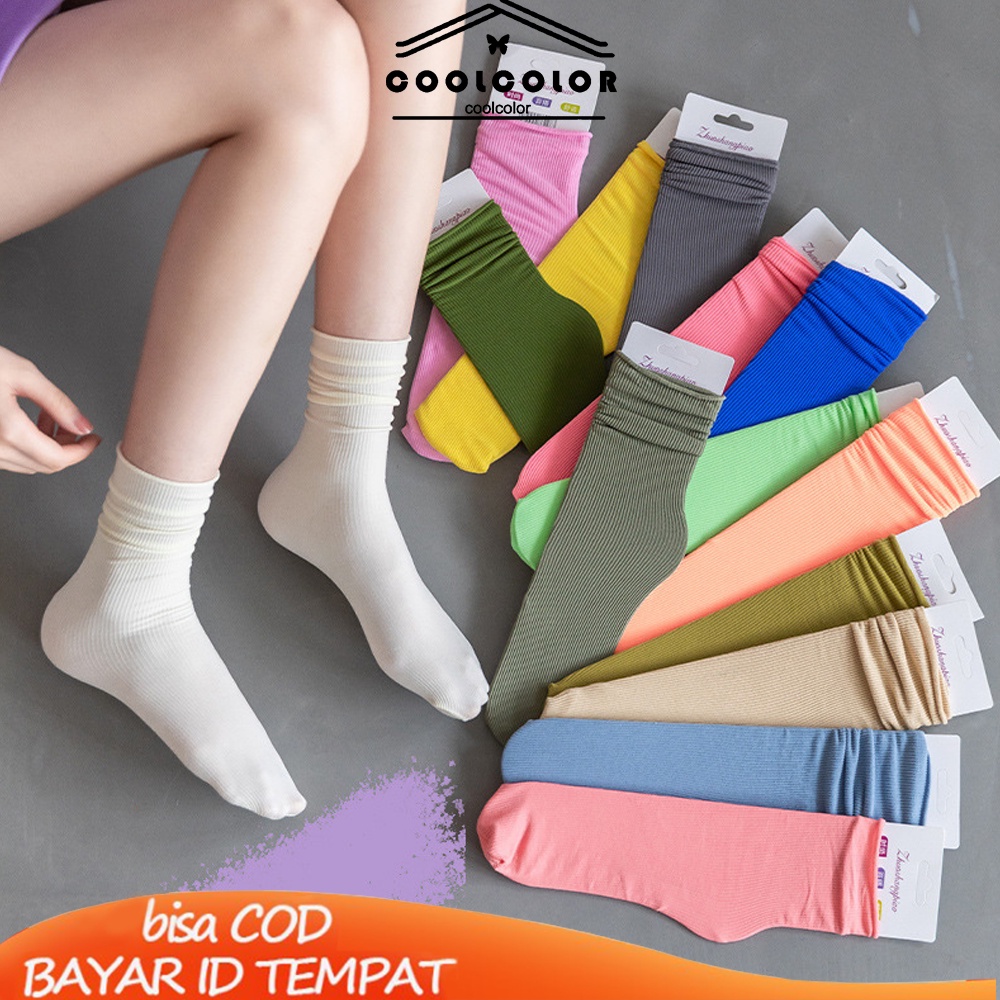 COD❤️Kaus Kaki JK Lucu Warna Murni Keren Tipis Bernapas Tanpa Kaki Mencekik Tren Kaus Kaki Tabung Sedang- cl