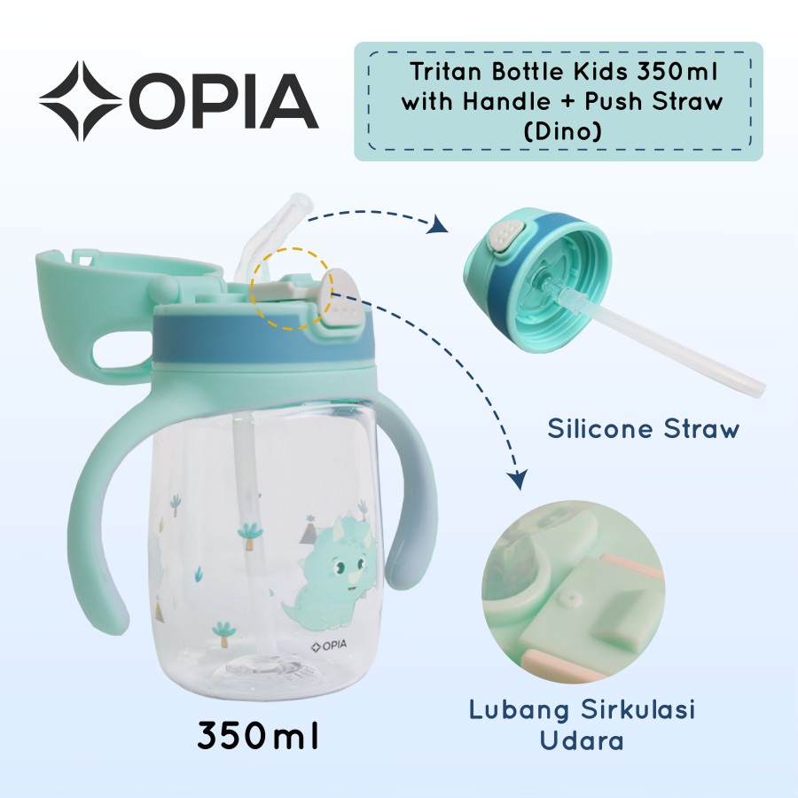 Opia Tritan Bottle Kids 350ml - Dino Straw Bottle with Handle