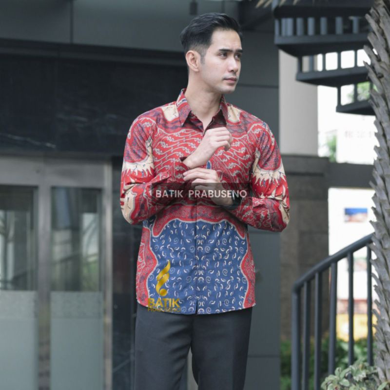 Baju Batik Kemeja Formal Eksklusif Motif KALINGGA MERAH ORI Batik Prabuseno Atasan Premium Produk Ba