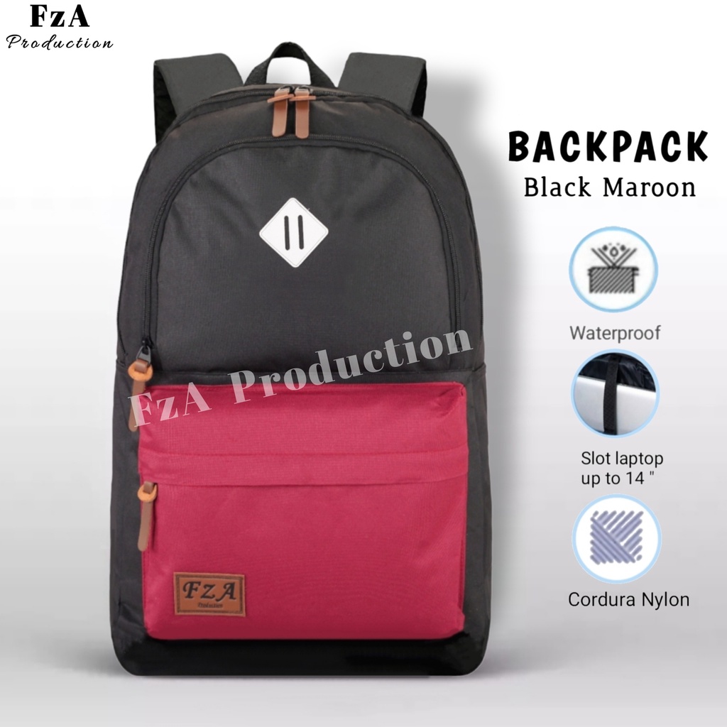 FzA Official - Big Promo..Tas Ransel Distro sekolah kuliah Kerja Tas Pria Wanita Bacpack Tas Ransel Laptop Original - Black Maron