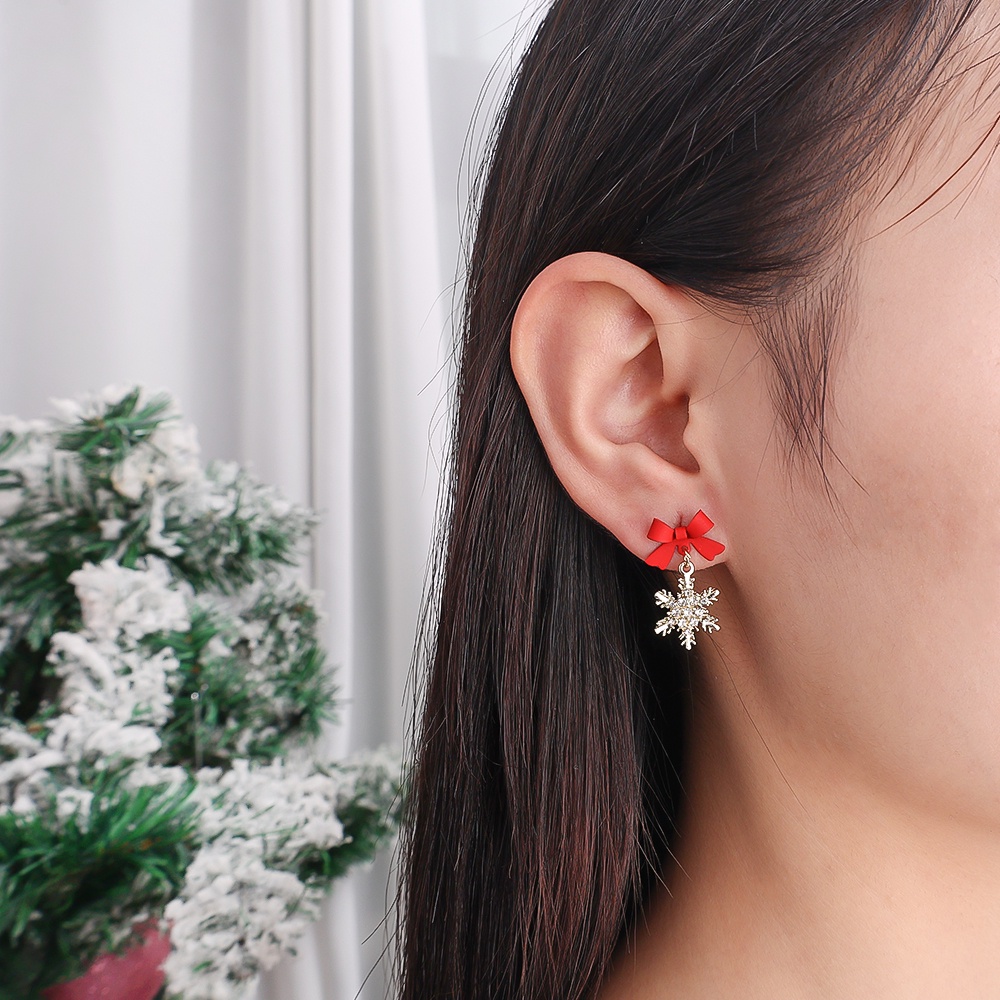 Anting Tusuk Gantung Wanita Desain Snowflake Hias Zircon Gaya Korea / Simple / Elegan Untuk Pesta / Pernikahan