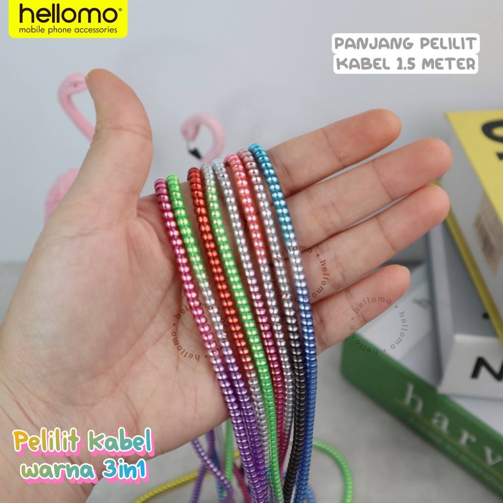 Pelilit Kabel Metalic 1.4 Meter Pelilit Kabel Spiral Warna Metalic Pelindung Kabel Charger Cable Saver Universal