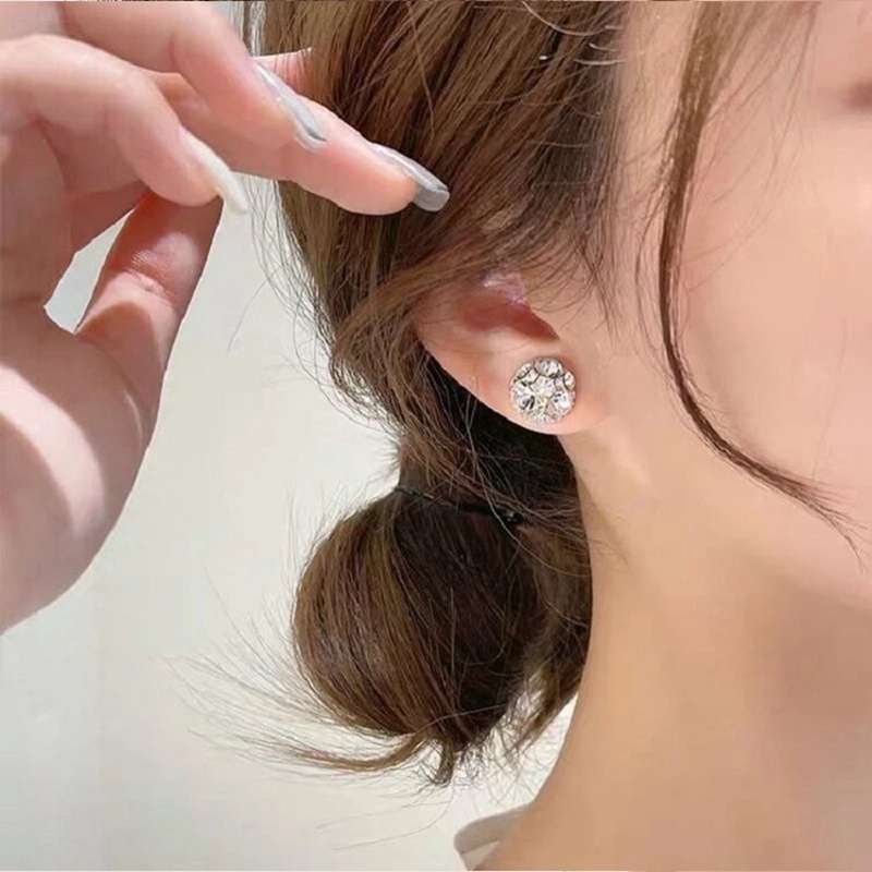 Fancyqube Anting Magnet Bulat Berlian Imitasi Tanpa Tindik Untuk Wanita