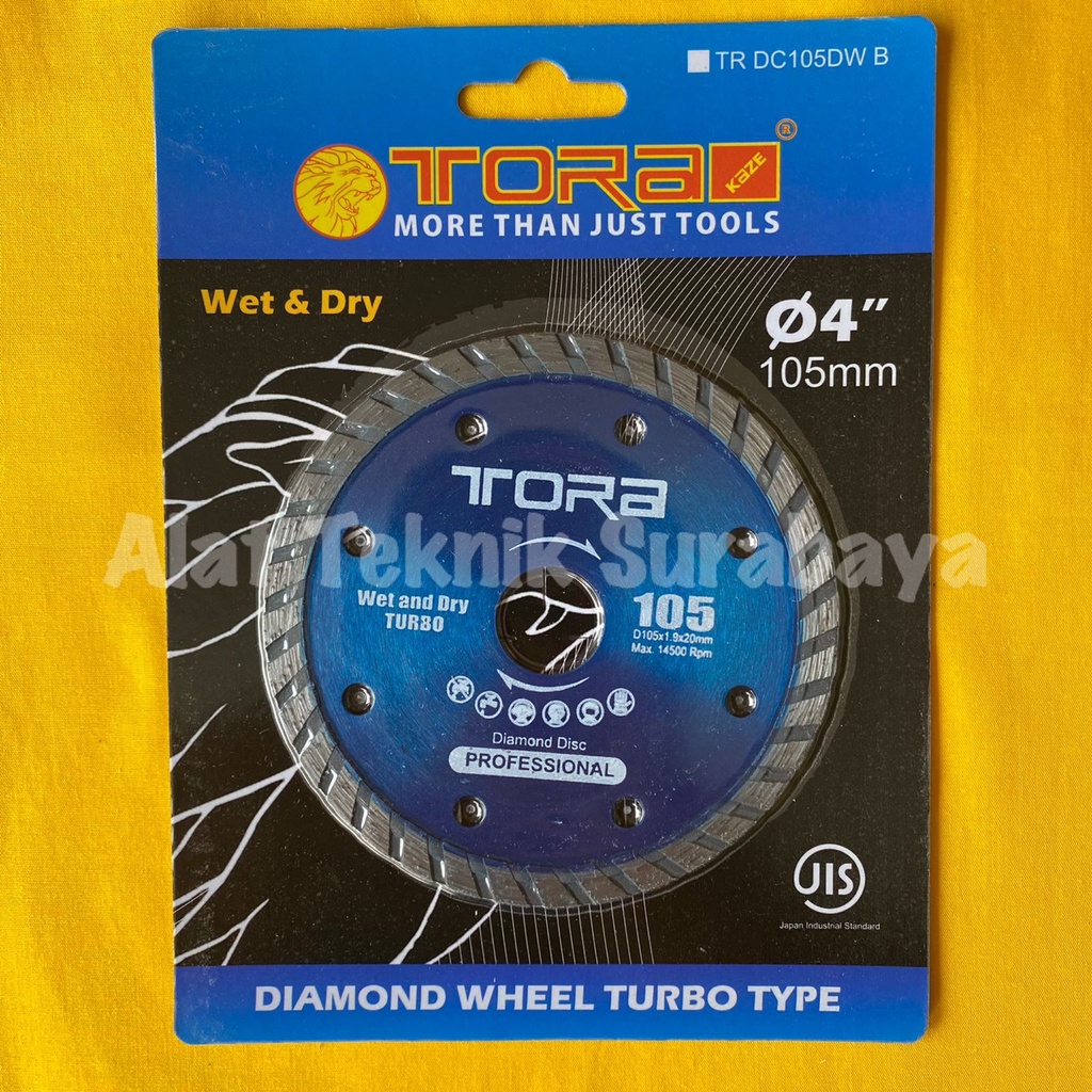 DIAMOND WHEEL TURBO TORA 4" INCH INCI WET & DRY 105 X 1.9 X 7 X 20 MM MATA PISAU POTONG CUT CUTTING 