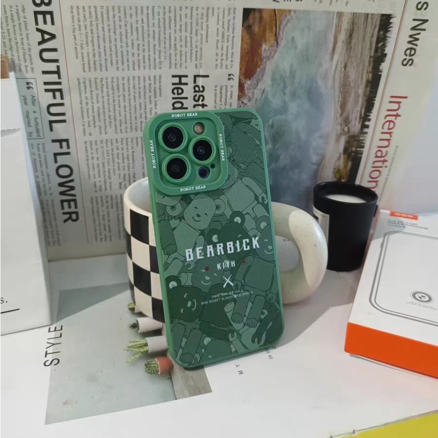 Ins Casing iPhone 14 14pro 14Plus 14prm 13 13pro 13prm 11 7Plus 8Plus Xr XS 12pro Max Motif Beruang Hijau Biru