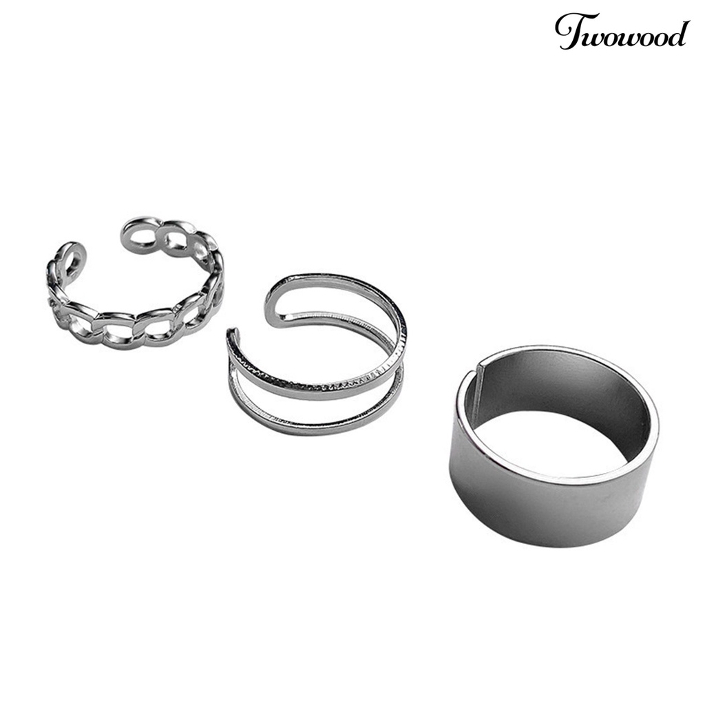 3pcs / Set Cincin Model Terbuka Bahan Alloy Gaya Punk Hip Hop Retro Adjustable Untuk Wanita