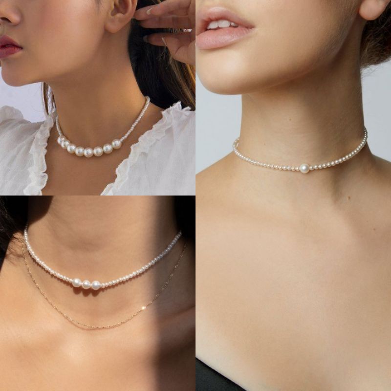 Sena Pearl Necklace | Kalung Beads Mutiara Manik manik Korea, Perhiasan Wanita Pria Kekinian, Gaya V