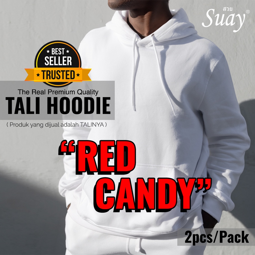 SUAY Tali Hoodie (8mm) Warna Merah Red Candy Flat Gepeng Pipih | Sweater Jumper Sweatshirt  Premium SURABAYA