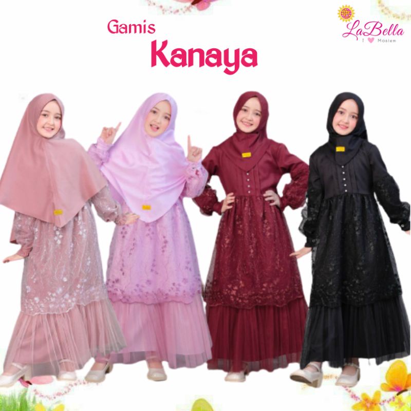 Gamis Pesta Anak Perempuan Muslim Brukat Tile Tutu Mewah Kanaya Labella
