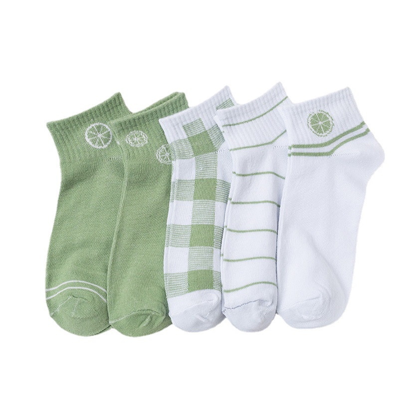 ☀CAMILO☀ KK15 Kaos Kaki Wanita Motif Lemon Hijau Lumut Kotak Fashion Korea Women Sock Import