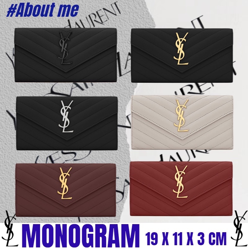 YSL  MONOGRAM Large Embossed Leather Wallet/Coin Purse/Metal Logo YSL