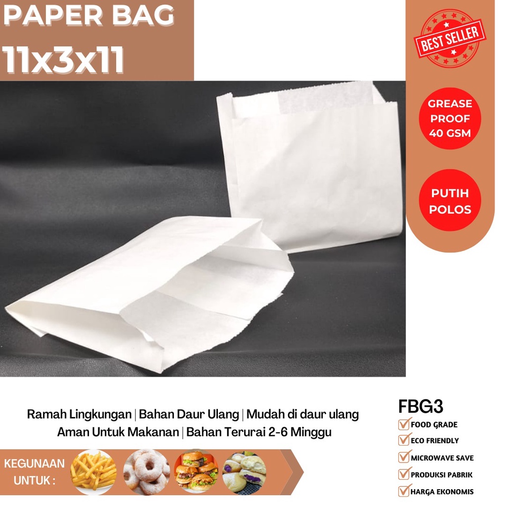 Kantung Kentang Paper Bag Small Size 11x3x11 (Isi 50 Pcs-FBG3W)