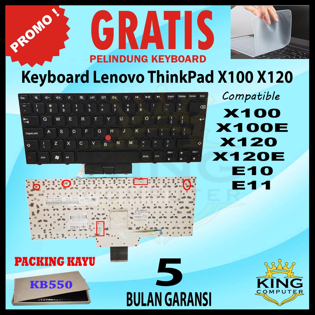 Keyboard Lenovo ThinkPad X100 X100E X120 X120E Edge E10 E11 Black GRATIS PELINDUNG KEYBOARD