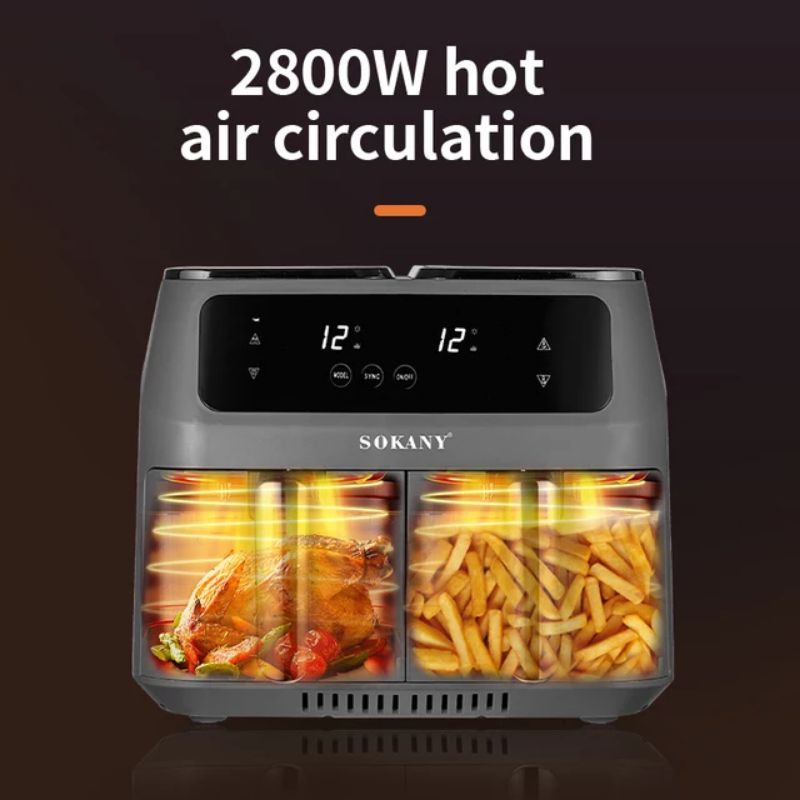 Air fryer Dual Slot/Mesin pengoreng tanpa minyak 2 pintu/digital touch screen 8 L