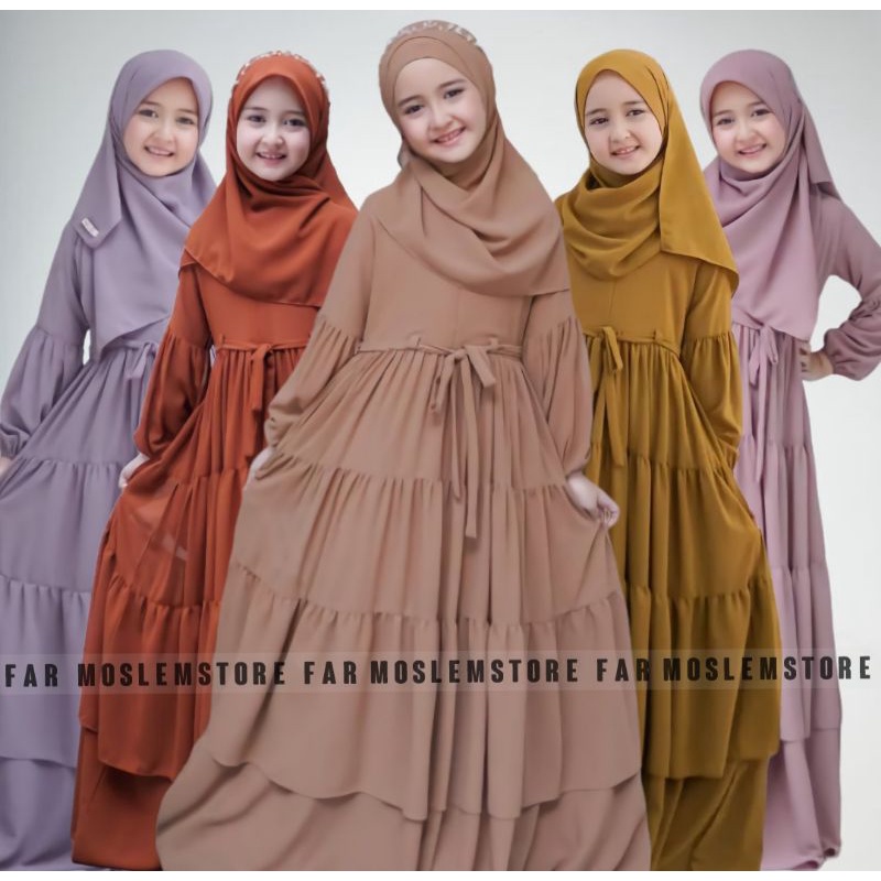 TERLARIS GAMIS ANAK PLUS HIJAB 7-12 TAHUN/ZAHRA KIDS/PAKAIAN MUSLIM ANAK PEREMPUAN/GAMIS NAISYA S M L/PAKAIAN MUSLIM ANAK PEREMPUAN/FAR MOSLEMSTORE