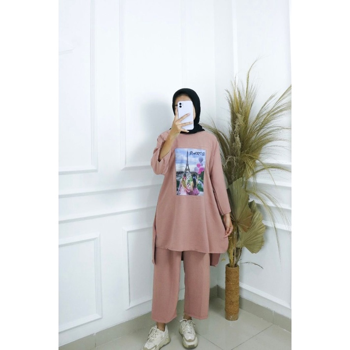 FARIS SET BAHAN CRINKLE AIRFLOW APLIKASI SABLON UKURAN M L XL XXL SETELAN JUMBO WANITA TERBARU 2022 ONE SET WANITA KOREAN STYLE CRINKLE ATASAN DAN BAWAHAN WANITA SIMPLE 2022 SET CASUAL