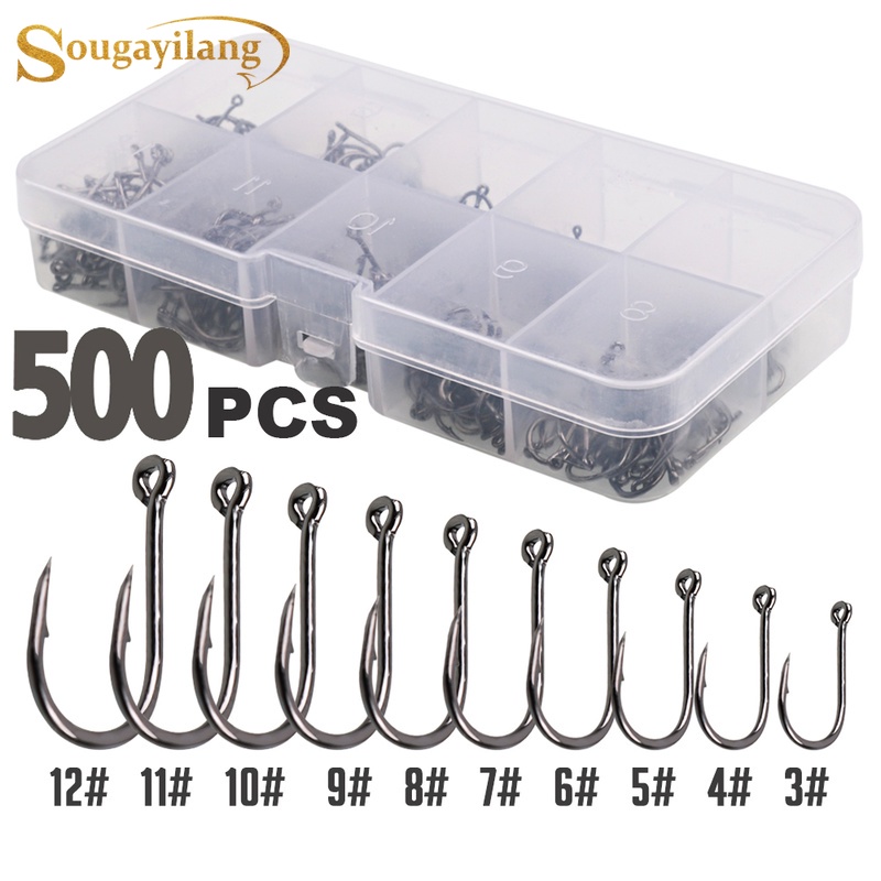 Sougayilang 500 Pcs Kail Pancing 3# - 12# 10 Ukuran Kail Tajam Dengan Kotak kail ikan mas kail ikan 