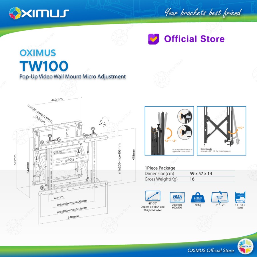 BRACKET TV LED Video Wall Mount Micro Adjustment OXIMUS TW100