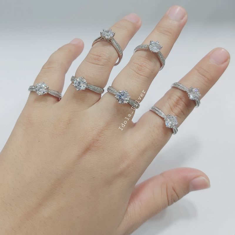 CINCIN PERAK ASLI SILVER 925 LAPIS EMAS PUTIH MODEL DESI SOLITER PERMATA FULL - PERHIASAN PERAK WANITA