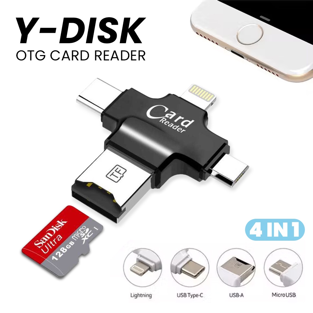 OTG Card Reader 4 in 1 Lightning + Micro USB + USB Type C - CR125 - OMSCWYBK Black