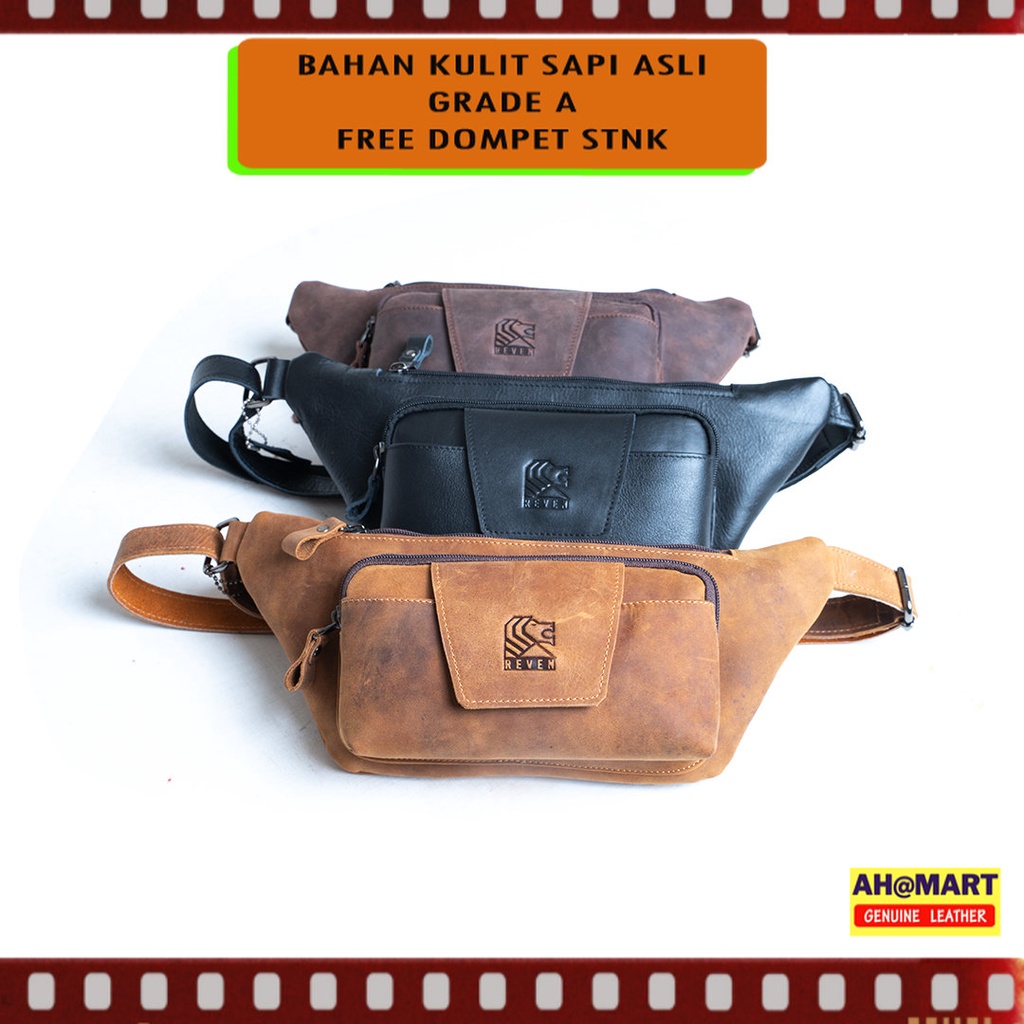 REVEN MHM Tas Selempang Kulit Pria Reven Mahameru Waistbag Branded Original Kulit Sapi Asli Premium