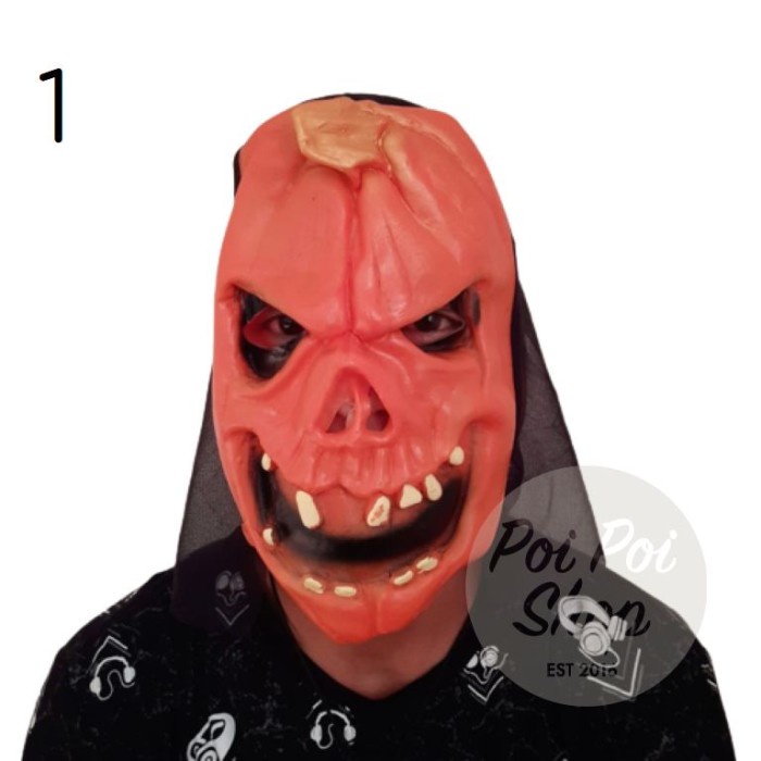 

Topeng Latex Pumpkin Mask Halloween Party Cosplay Horror Murah Prank - #1